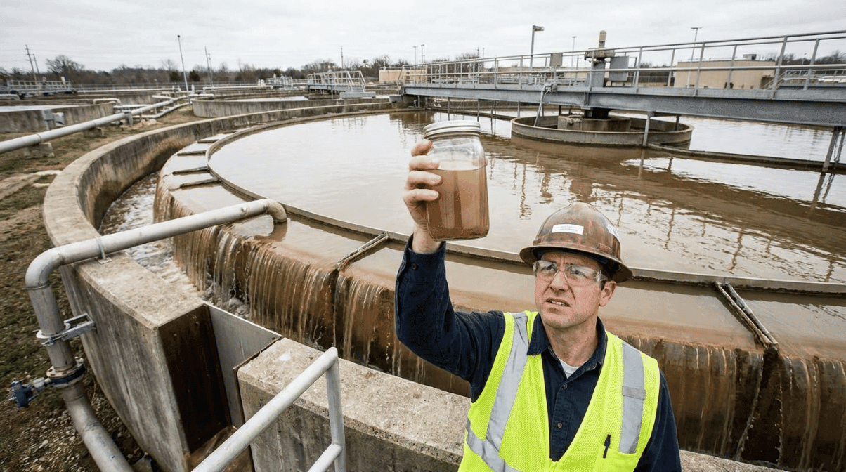 Ingeniero tomando muestra de agua residual
